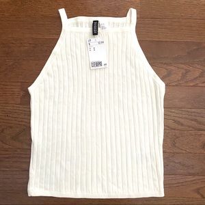 H&M high neck ribbed off white crop top